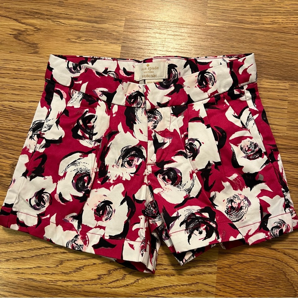 kate spade Floral Print  Shorts in Fuchsia, adjustable waist girl girl shorts.